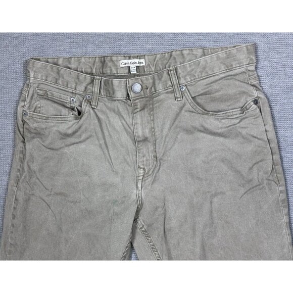 Calvin Klein Jeans Mens Khaki Dusty Green Denim Mid Rise Straight Leg Size 36X30 - Picture 3 of 14